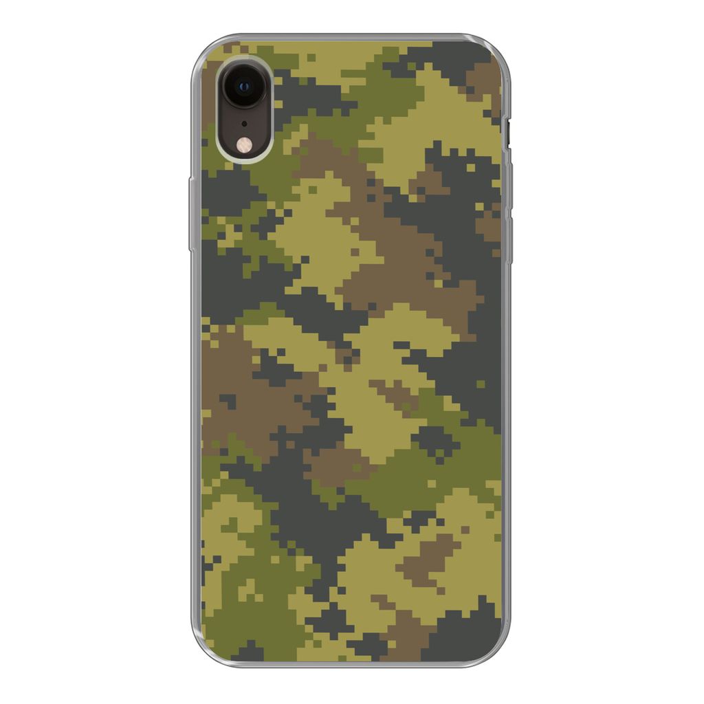 MuchoWow Handyhülle Schutzhülle Hülle für iPhone XR Illustriertes Tarnmuster von Pixeln Silikon Softcase Handy Hülle - Schutzdeckel