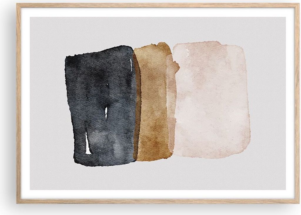 Gerahmtes Poster - Rahmen in heller Eiche - Abstraktion die Farben Aquarell - 100x70 cm - Wand Bild - Wanddeko - Wandbilder - Kunstposter - Wandpos...