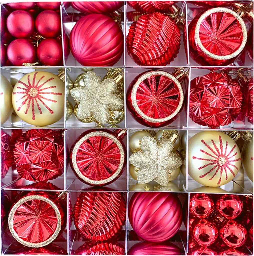 Weihnachtsschmuck-Set, bruchsichere Kunststoffkugeln, Schneeflocken, Sterne, Hängedekoration für Weihnachtsbaum, Weihnachtsdekoration, Zuhause, P...