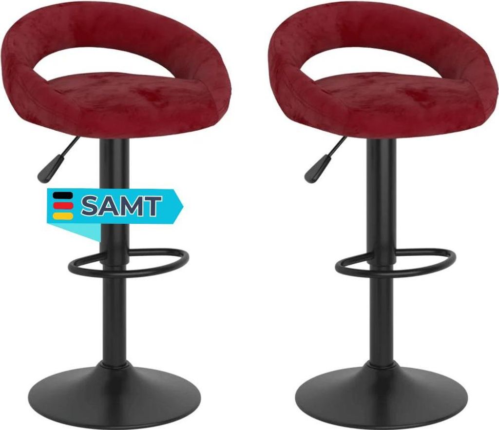 Barhocker KALSII höhenverstellbar 2er Set Weinrot Samt | Barstühle drehbar Küchenhocker Thekenhocker für Küche Hausbar