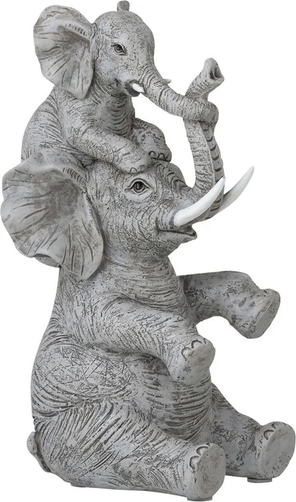 Éléphant avec Enfant J-Line Gris en Résine - Statue 30cm Haute Qualité