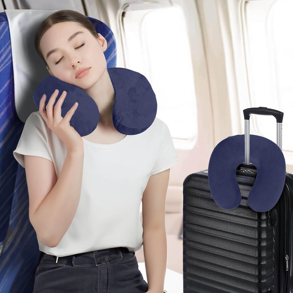 Cuscino Da Viaggio In Memory Foam A Forma Di U – Morbido E Portatile Per Dormire In Aereo, Auto E Treno, Allevia La Pressione Cervicale - 4