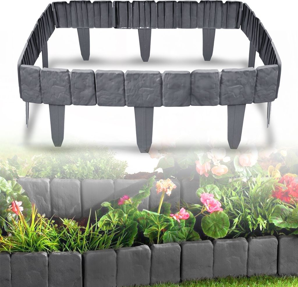 NAIZY Rasenkante Kunststoff 7.5m Steinoptik Garden Border aus Polypropylen, Mähkante Beetumrandung Palisade Garten dekorativ, 30 Stücke, Anthrazit