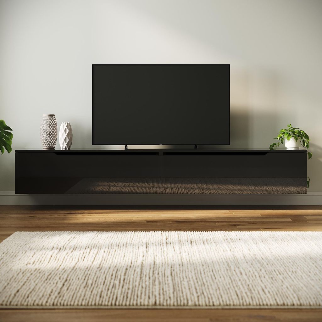 SONNI TV-Schrank Schwarz Hochglanz 200 x 35 x 30cm Produktbild 