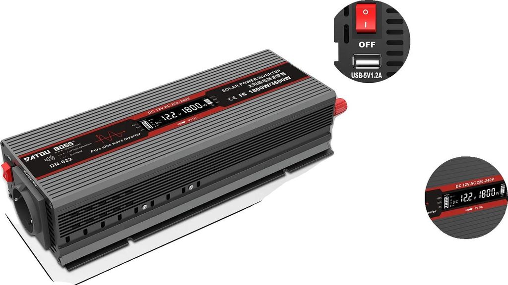 Auto-Inverter, reine Sinuswelle, LCD-Display, DNB-12V1800W