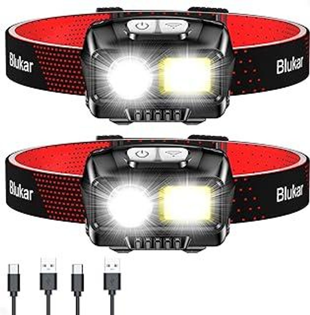 Blukar LED Stirnlampe Wiederaufladbar, Superhell Kopflampe mit 8 Lichtmodi, Sensor und Rotlicht, Leichtgewichtig IPX5 Wasserdichte Mini Stirnleucht...