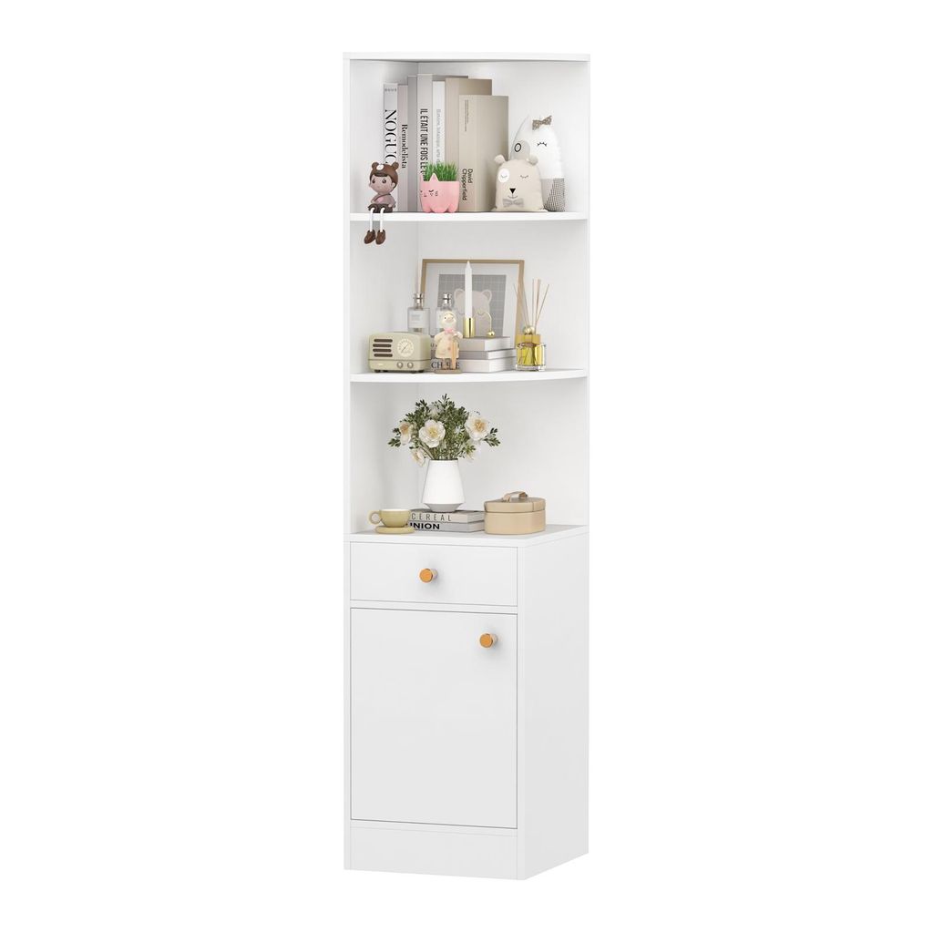 Bücherregal Standregal mit Schubladen Regal mit Tür Hochschrank 161x38x38cm weiß