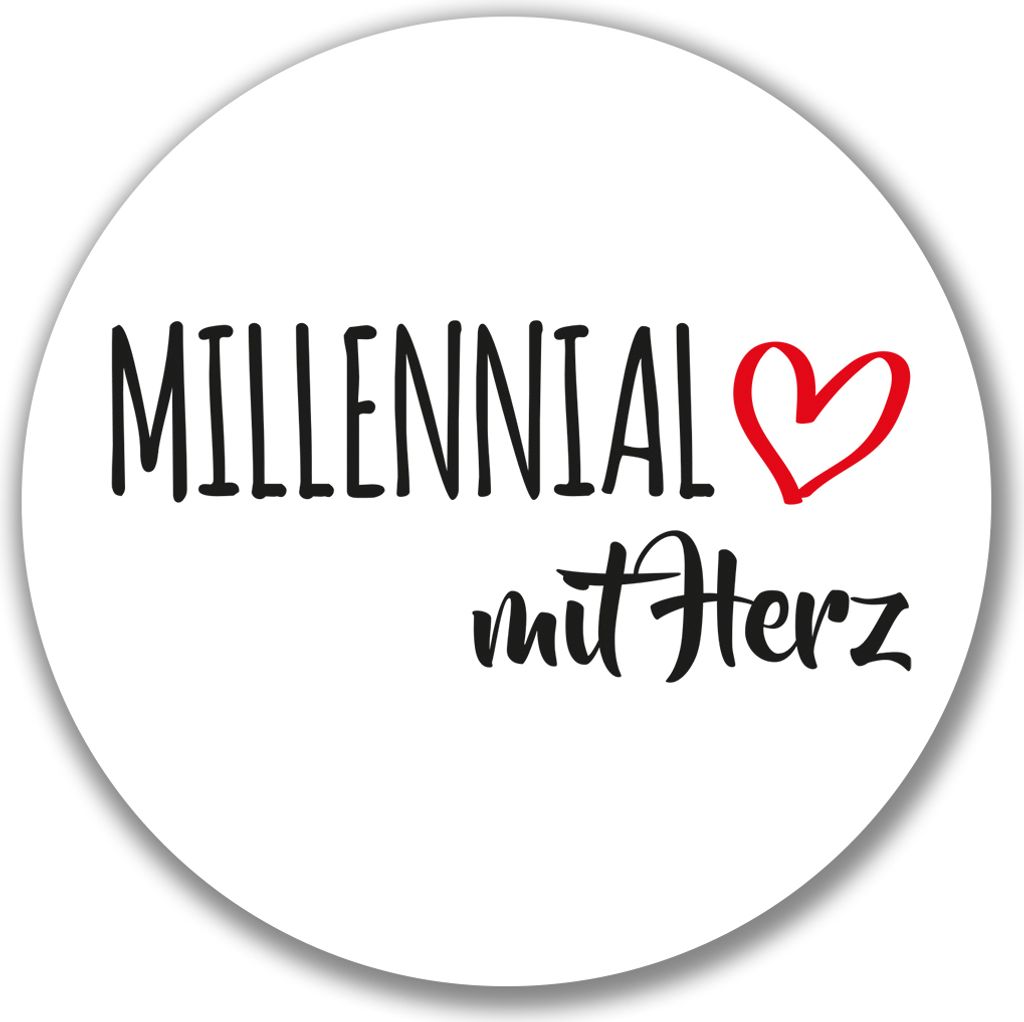 Huuraa Aufkleber Millennial mit Herz 10cm rund Sticker Geschenkidee
