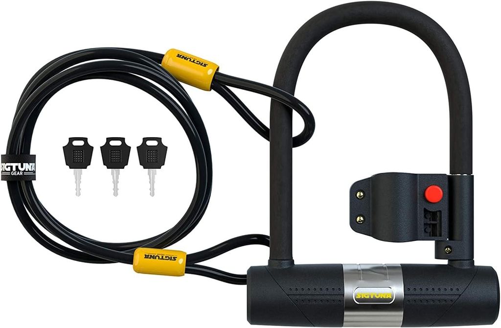 SIGTUNA Fahrradschloss - 16 mm Schweres Fahrrad Bügelschloss mit 1,2m Kabel fürs Rennrad,