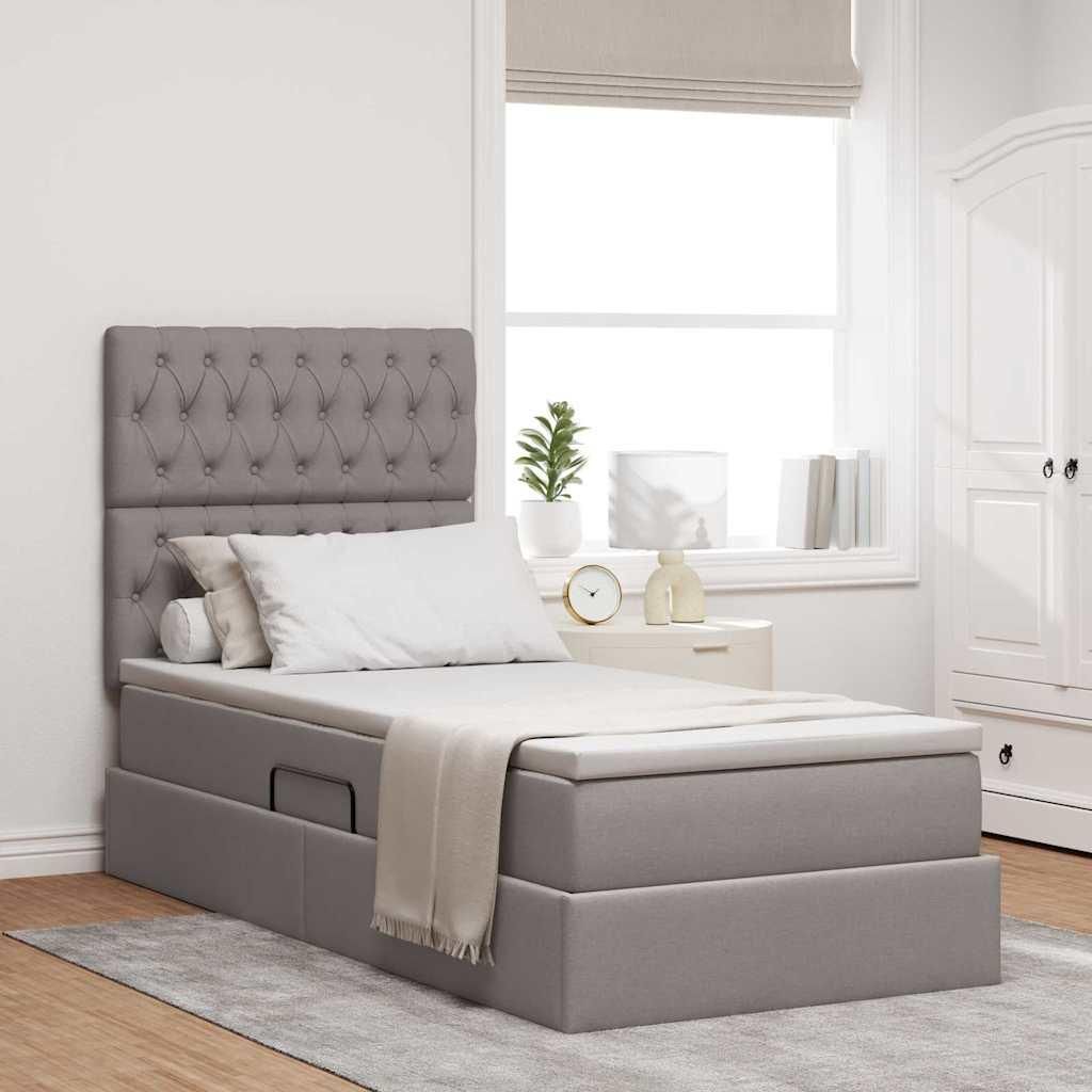CLOIRS@ Aufbewahrungsbett mit Matratze - Bettgestell moderne - für Erwachsene/Kinder - Taupe 90x200 cm Polyester