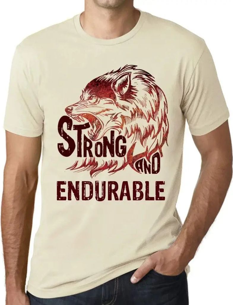 Herren Grafik T-Shirt Starker Wolf und ausdauernd – Strong Wolf And Endurable – Öko-Verantwortlich Vintage Jahrgang Kurzarm Lustige Druck Gebu...