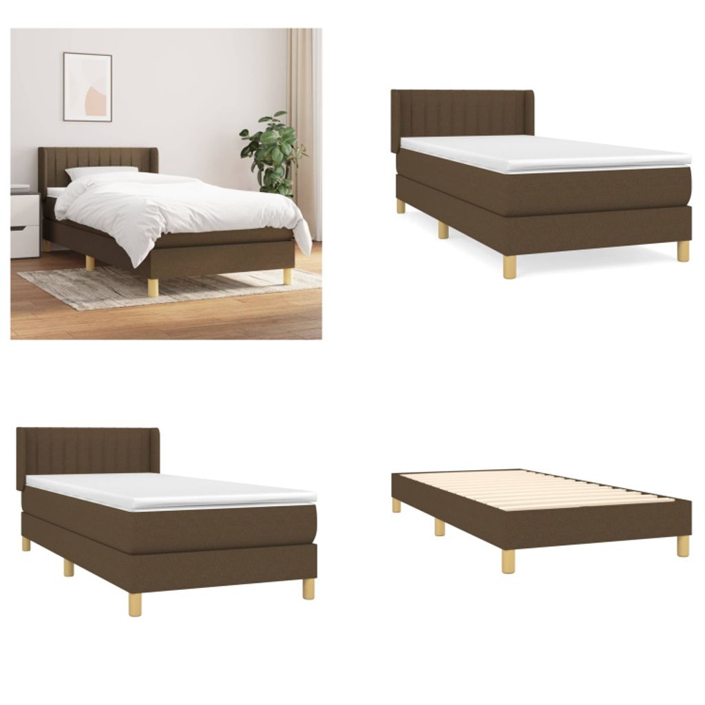 vidaXL Boxspringbett mit Matratze Dunkelbraun 90x200 cm Stoff - Boxspringbett - Boxspringbetten - Bett - Schlafzimmermöbel