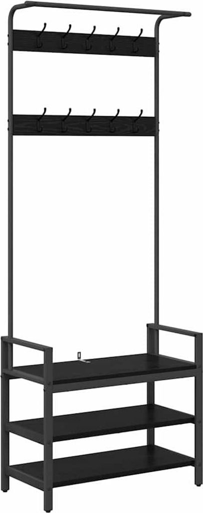 vidaXL Garderobenständer Schwarz Eichen-Optik 75 x 34 x 184 cm