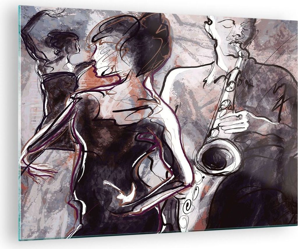 Bilder auf glas - Jazz Musik Musiker - 70x50cm - Glasbilder - Wandbilder - Kunstdruck - zum Aufhängen bereit - Wanddekoration aus Glas - Glas Bild...