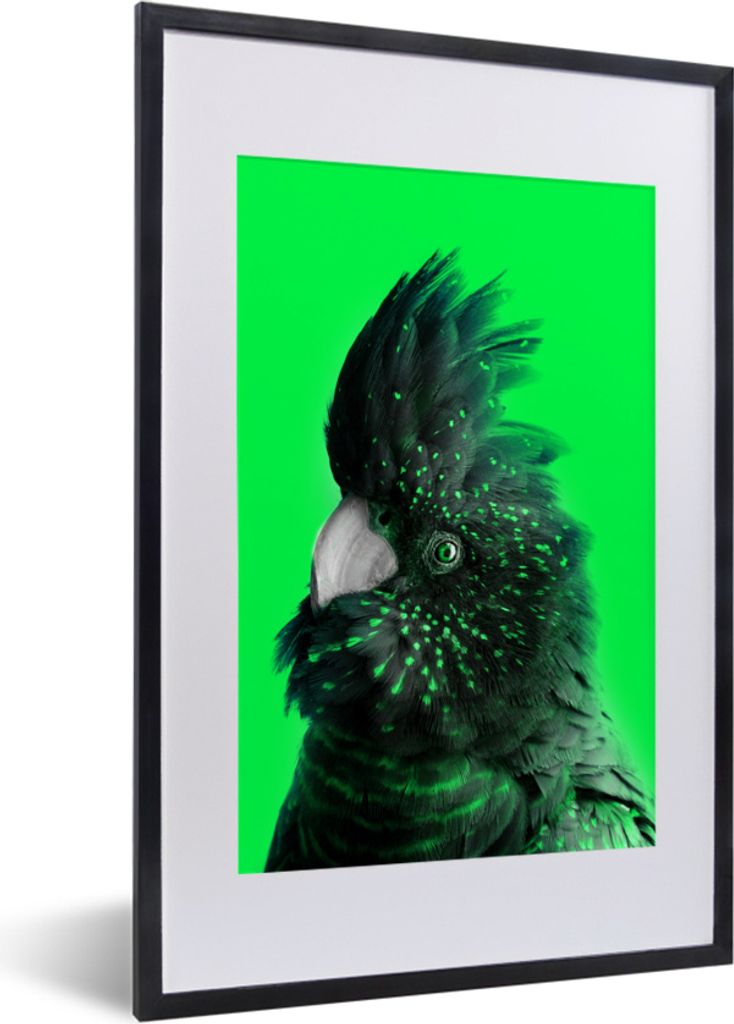 MuchoWow MuchoWow Gerahmtes Poster Kakadu - Vogel - Grün 40x60 cm - Poster mit zchwarzem Bilderrahmen - Poster in Rahmen