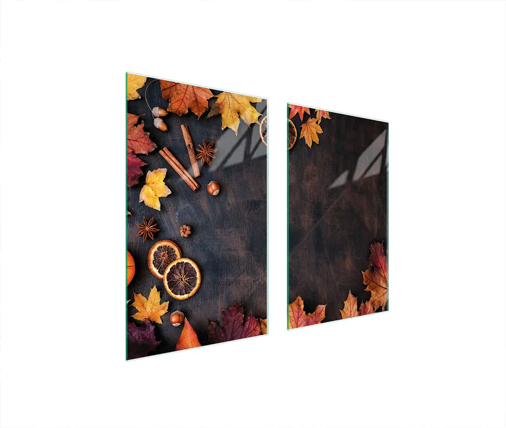 Tagliere Vetro 75x52 Copri Fornelli Universale 2 Pezzi Foglie Autunnali