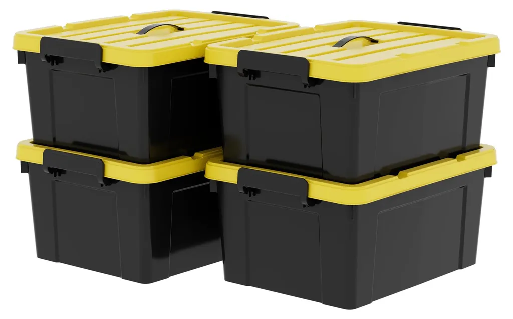 Bac de rangement 35L noir et jaune Lot de 3 robustes pour garage