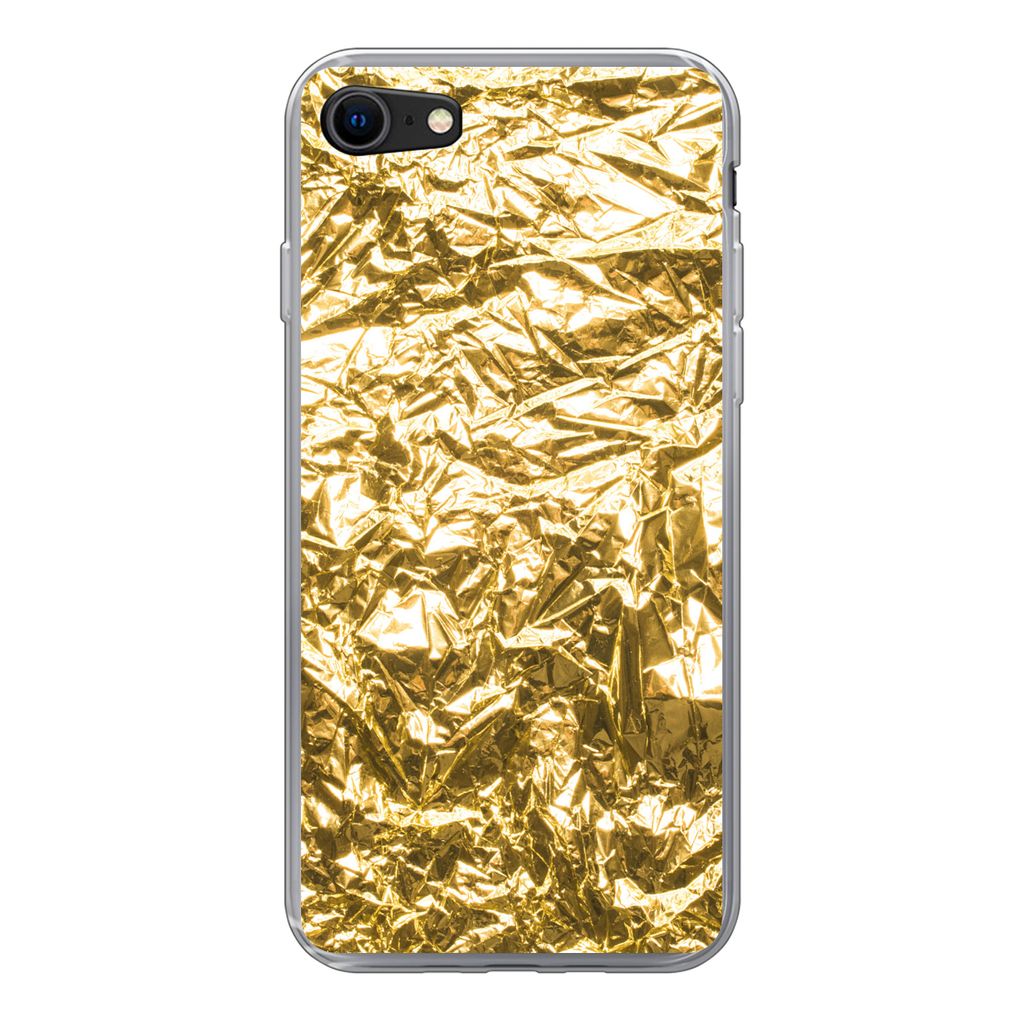 MuchoWow Handyhülle Schutzhülle Hülle für iPhone 8 Goldfolie mit faltiger Textur Silikon Softcase Handy Hülle - Schutzhaube