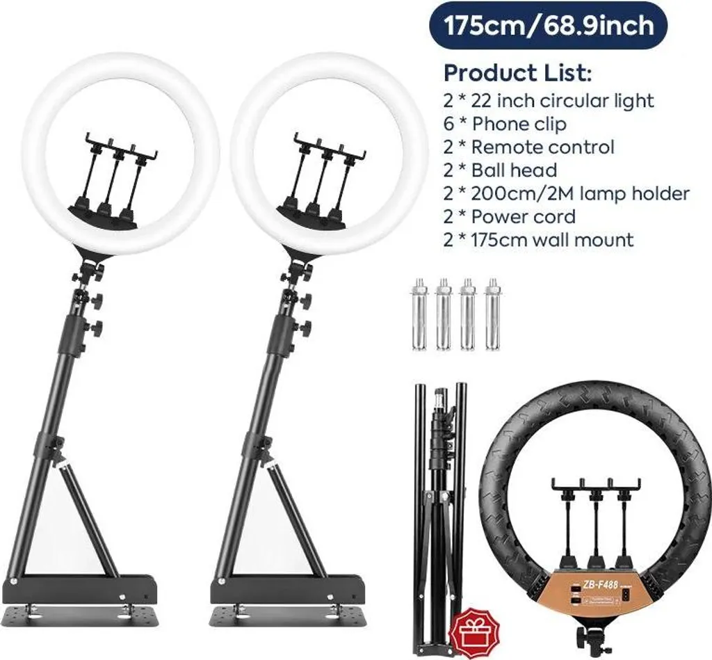Kit Éclairage pour Visioconférence et Vidéo avec 2 Lumières 175cm - 2