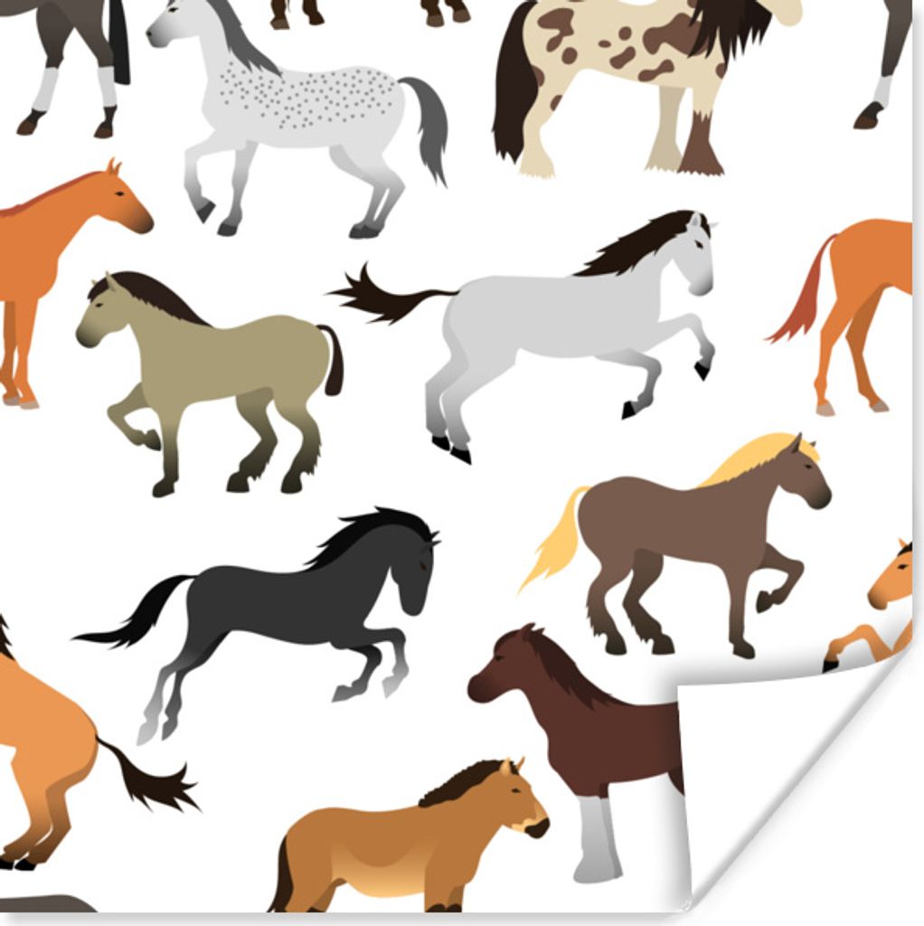 MuchoWow Poster Pferde - Weiß - Muster - Mädchen - Kinder - Mädchen 75x75 cm - Wand Dekoration