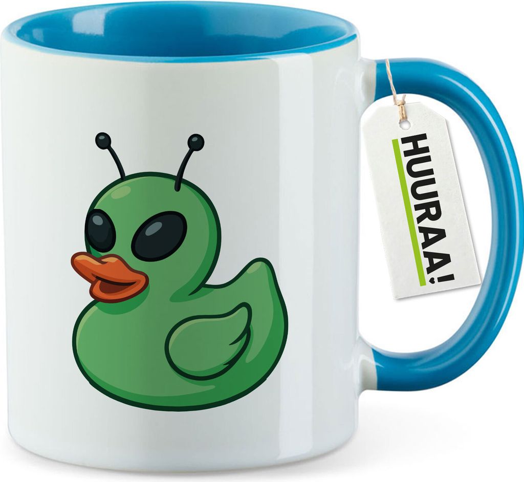 Huuraa Kaffeetasse Quietscheente Alien Gummiente Ufo 330ml Blau Keramik Kaffeebecher Geschenkidee