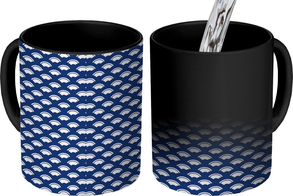 MuchoWow Zauber Tasse Zaubertasse Magic Japanisch - Blau - Weiß - Muster 350 ml Farbwechsel Becher Geschenk Geschenkidee - Magic-Tasse - Fototas...