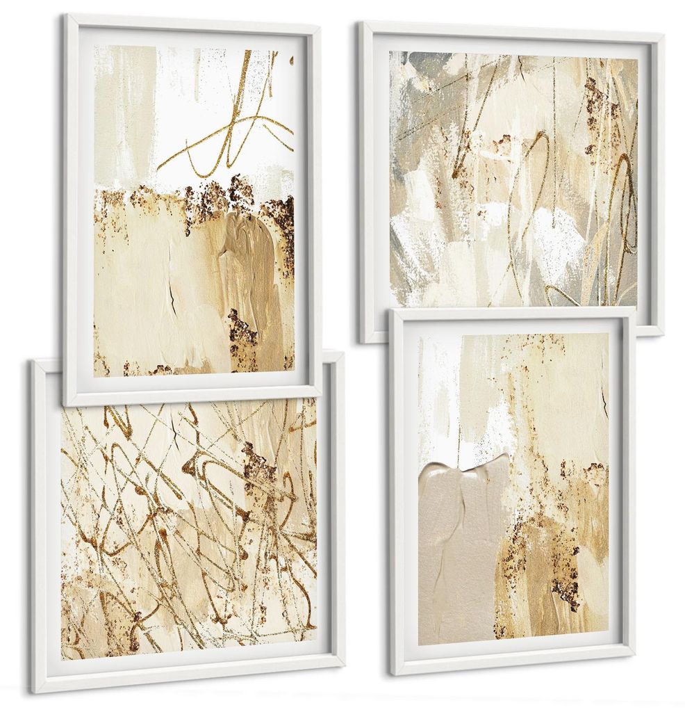 Bilder Set 4-teilig im Goldrahmen Rahmen – Wandbilder 4 Stück – gerahmte Poster für Wohnzimmer, Schlafzimmer und Flur – 50x50 cm - 40x60 cm...