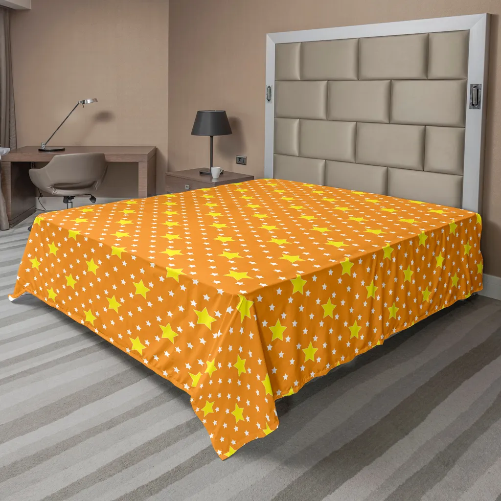 Drap plat décoratif ciel étoilé 260x228 cm, linge de lit doux jaune
