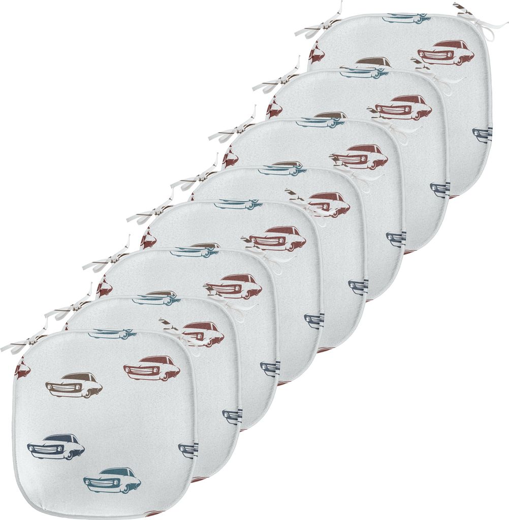 ABAKUHAUS Autos Polster für Esszimmerstühle, Retro amerikanische Fahrzeuge, Dekoratives wasserfestes Kissen mit Riemen für Küchensitze, 40 cm x...