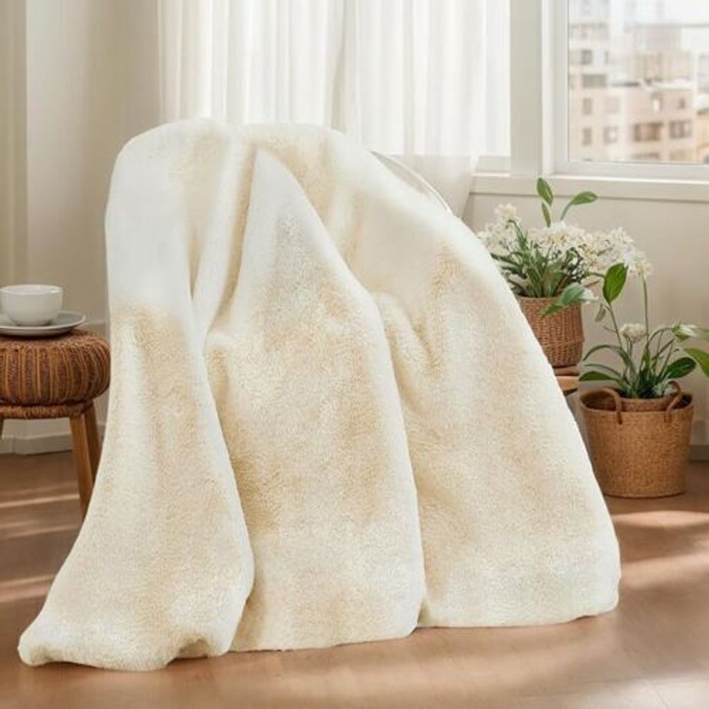 Kuscheldecke Nerzhaar Luxus Decke Wohndecke Dick 1100 G/M2 Flanell Decke Couchdecke Vielseitig Blanket Für Bett Sofa Schlafzimmer Büro,Beige,100x...