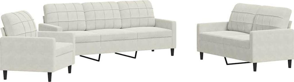 vidaXL 3-tlg. Sofagarnitur mit Kissen Creme Samt