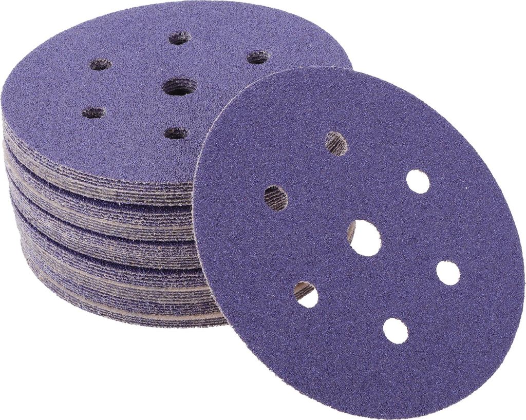 50 Stk. Auto Holz Schleifscheiben Glätten Klett- und Schleifpapier für Holzbearbeitung, Automobil-Restauration 5,91" 7 Loch 60 Körnung Lila Kera...