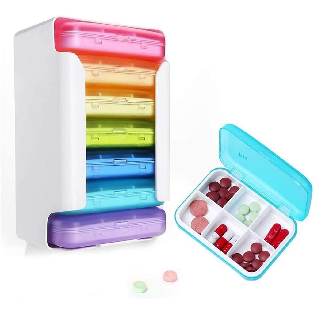 Tablettenbox Tablettenbox 7 Tage - Pillendose 6 Fächer - Medikamentenbox Leicht Zu Öffnen BPA-frei für Vitamine, Fischöle, Nahrungsergänzungsm...