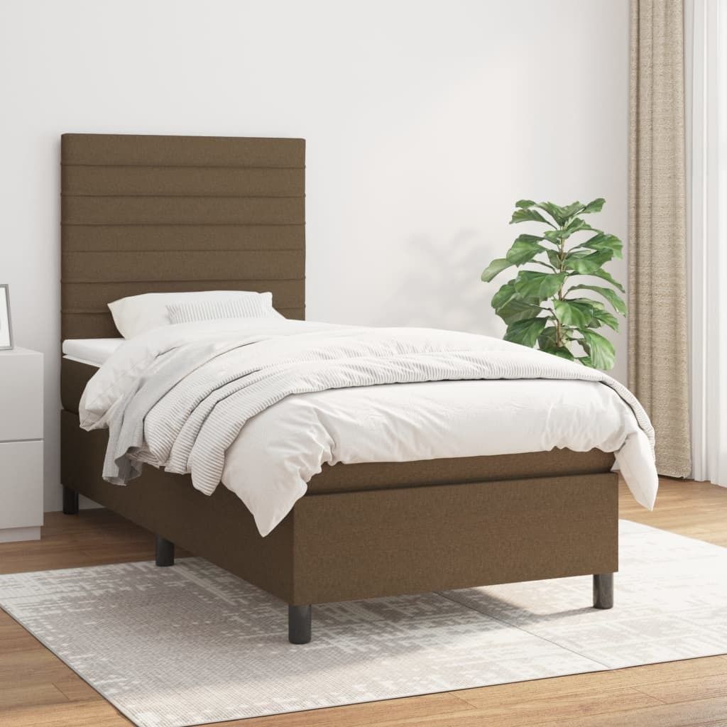 The Living Store Boxspringbett mit Matratze Dunkelbraun 100x200 cm Stoff