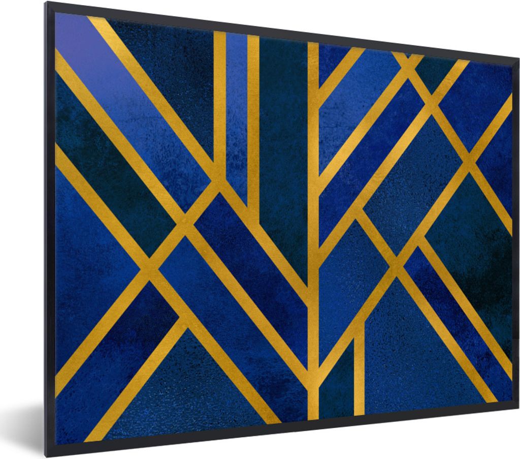 MuchoWow Gerahmtes Poster Gold - Blau - Muster - Luxus 40x30 cm - Poster mit Schwarzem Bilderrahmen Wandposter Rahmen Foto Bilder - Kunstposter -...