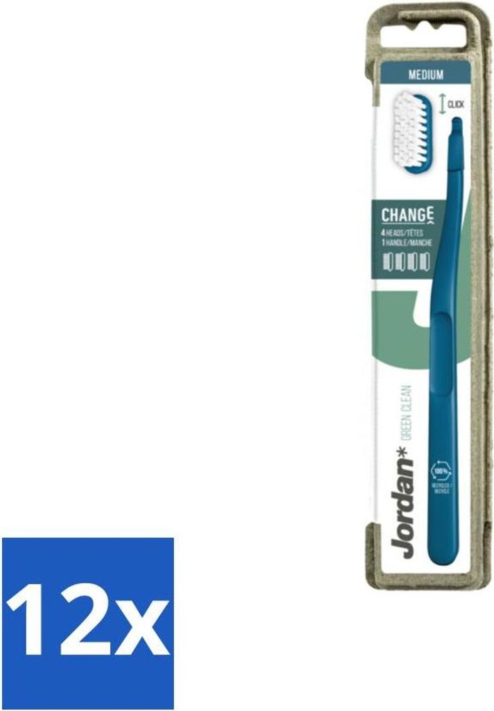 Jordan Zahnbürste Green Change Medium 4 Bürstenköpfe & Halter - Vorteilspack - 12 Stücke
