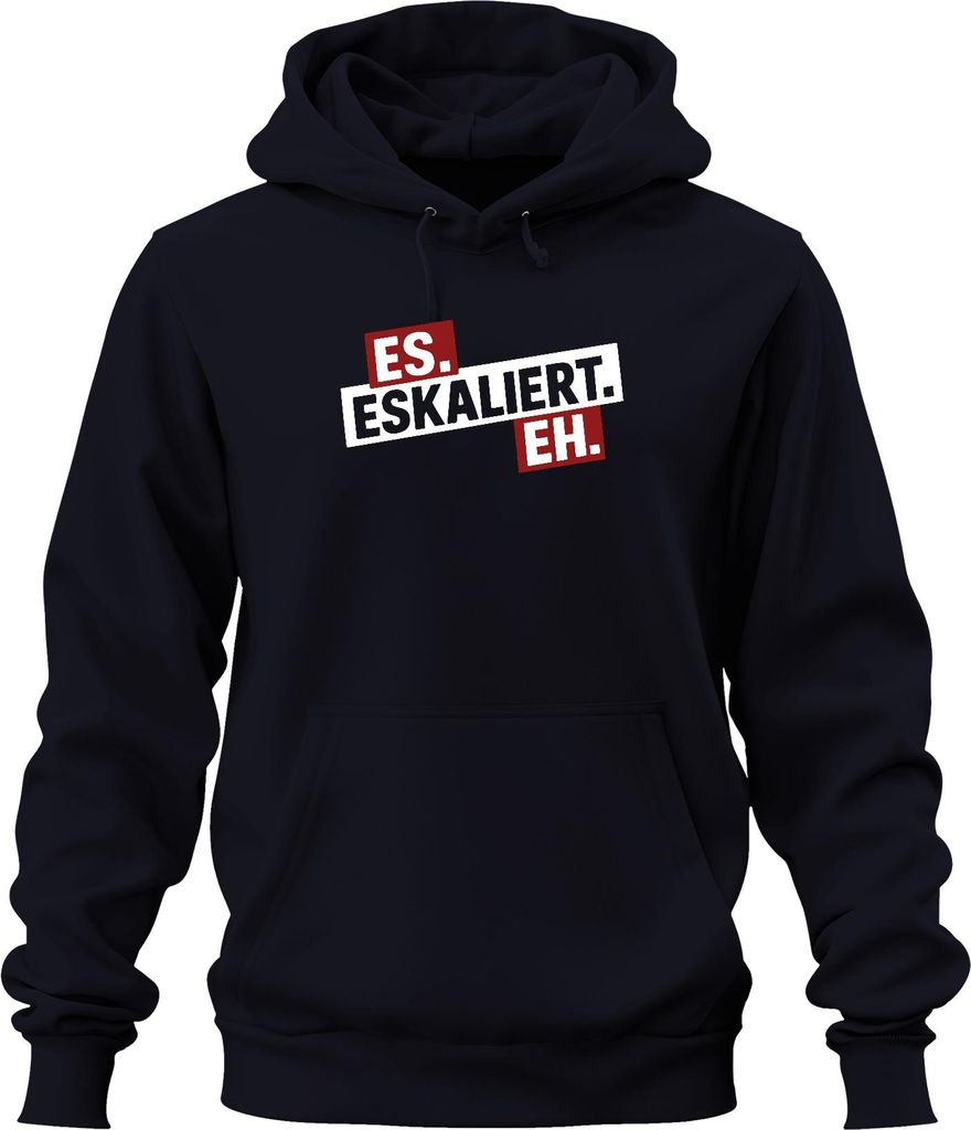 Es eskaliert eh Spruch Party Karneval JGA Lustig Bier Feierabend Uni Hoodie Kapuzenpullover, Navy, S