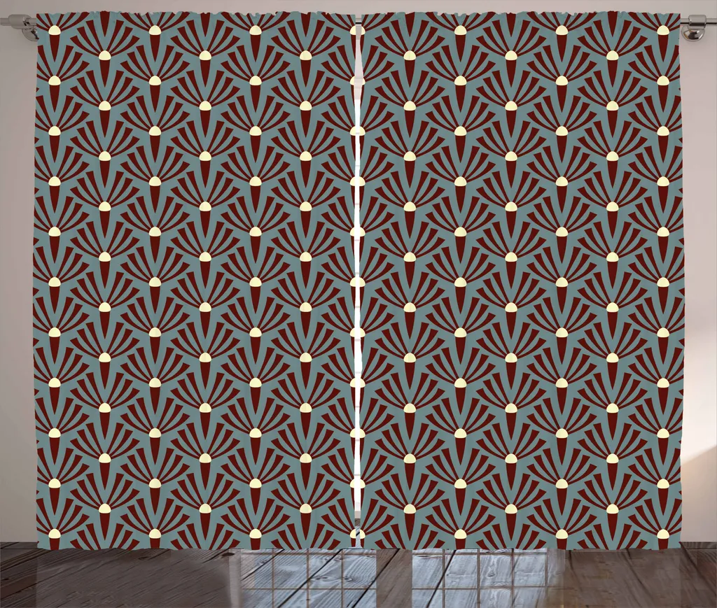 ABAKUHAUS Tenda rustica con fiori, piante elaborate, tenda con nastro arricciato per camera da letto con passanti e ganci, 280 x 175 cm, blu-grigio bordeaux