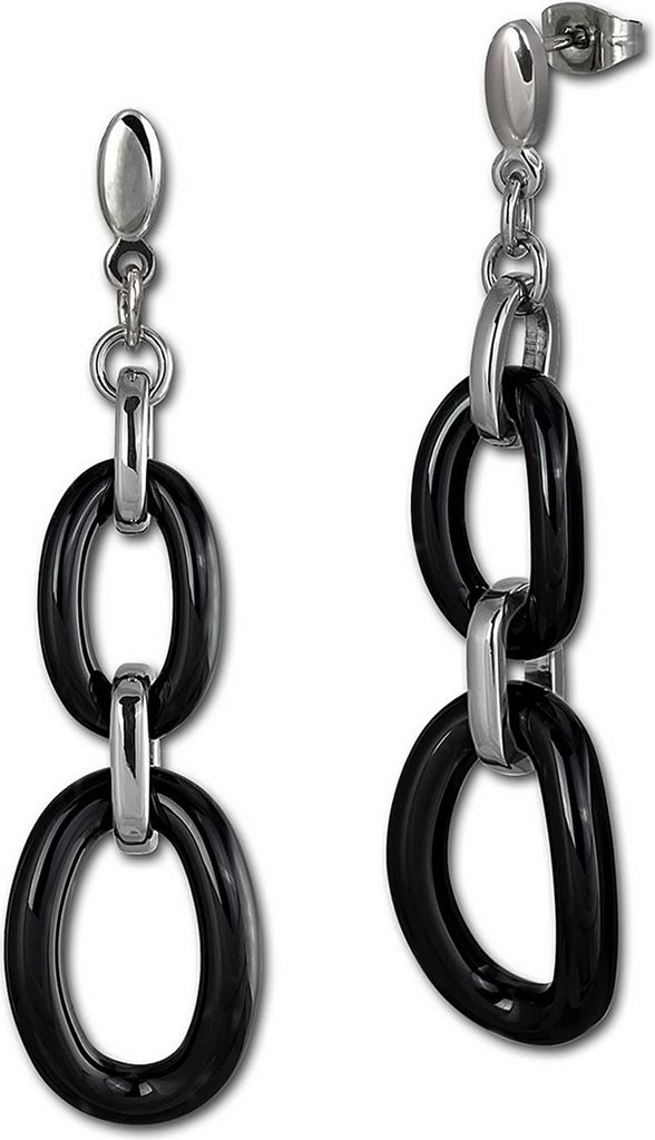 Amello Edelstahl Keramik silberfarben schwarz glänzend Damen Ohrschmuck ESOX16S