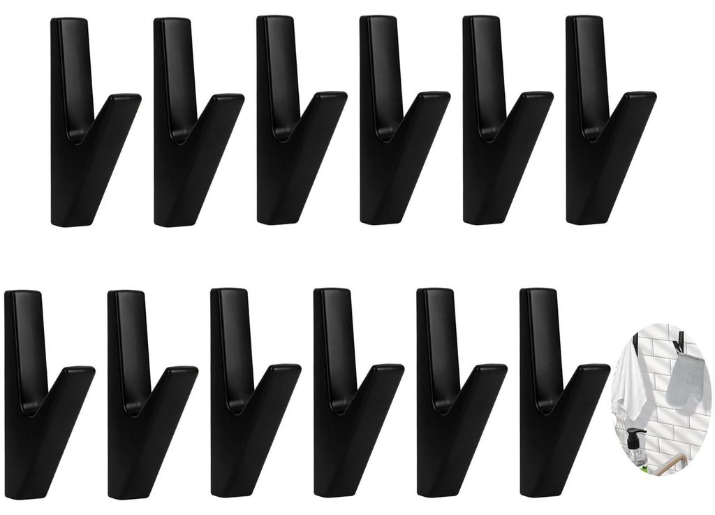 Schwarze Kleiderhaken für Akustikpaneele, Zinklegierung, Wandhaken für Badezimmer und Küchen (12 Stück, schwarze Zinklegierung)