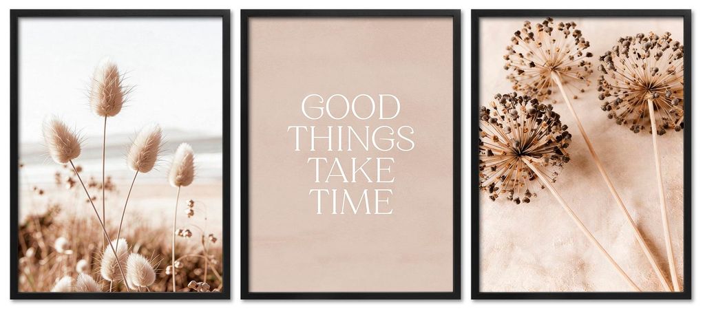 ARTFAVES Poster Set - Boho Summer Trio I mehrteilige Bilderwand für Wohnzimmer, Schlafzimmer I Wandbilder Sommer I mit Rahmen Schwarz