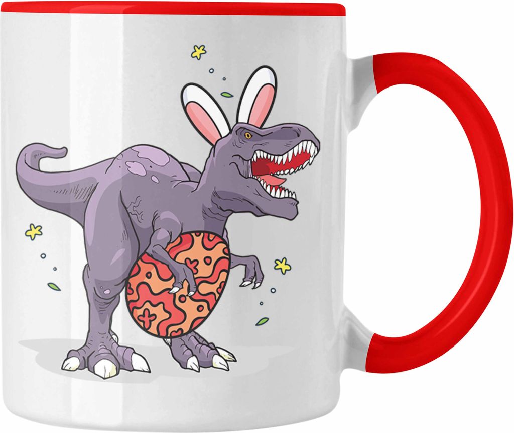 Trendation - Tasse Ostern T-Rex Dino Ostergeschenke Kinder Jugendliche Geschenke Lustige Grafik Osterhase Ostereier Hasenohren (Rot)