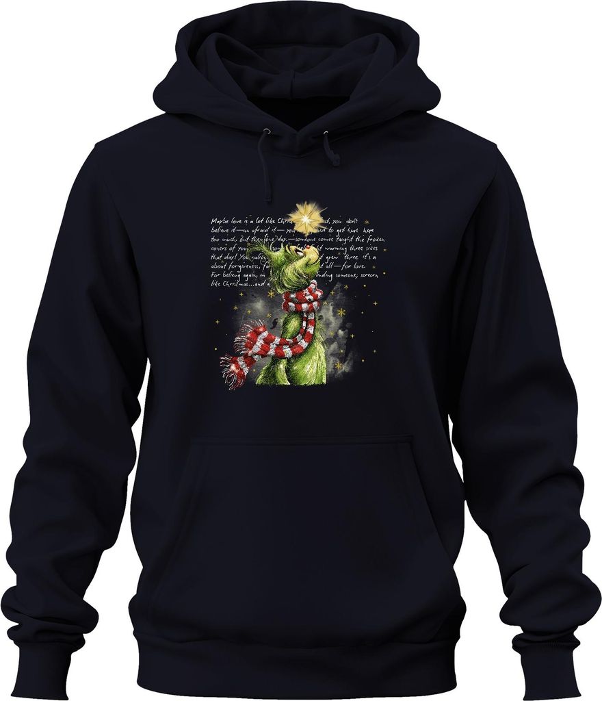Maybe love is a lot like Christmas Grinch Weihnachten grün Stern Uni Hoodie Kapuzenpullover, Navy, XL