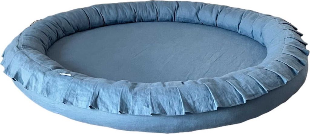 Monio for Kids - Blau Babyspielmatte Nestchen Leinen mit Abnehmbarem Bezug und Silikonfüllung Waschbar Weich Spielmatte Kinder Babyzimmer