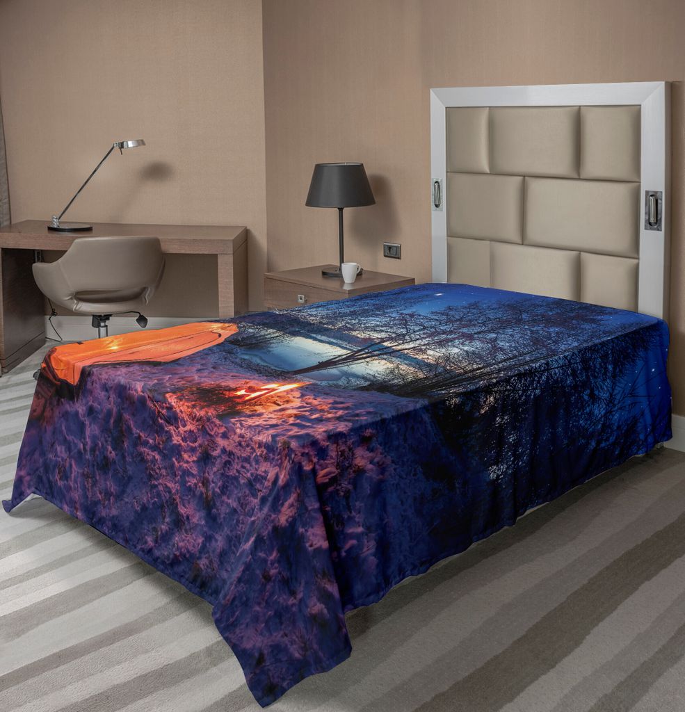 ABAKUHAUS Wald Bettlaken, Dunkles Nachtcampingzelt-Foto im Winter auf den Schnee bedeckte Länder durch den See, weiches bequemes oberes Bettlaken ...