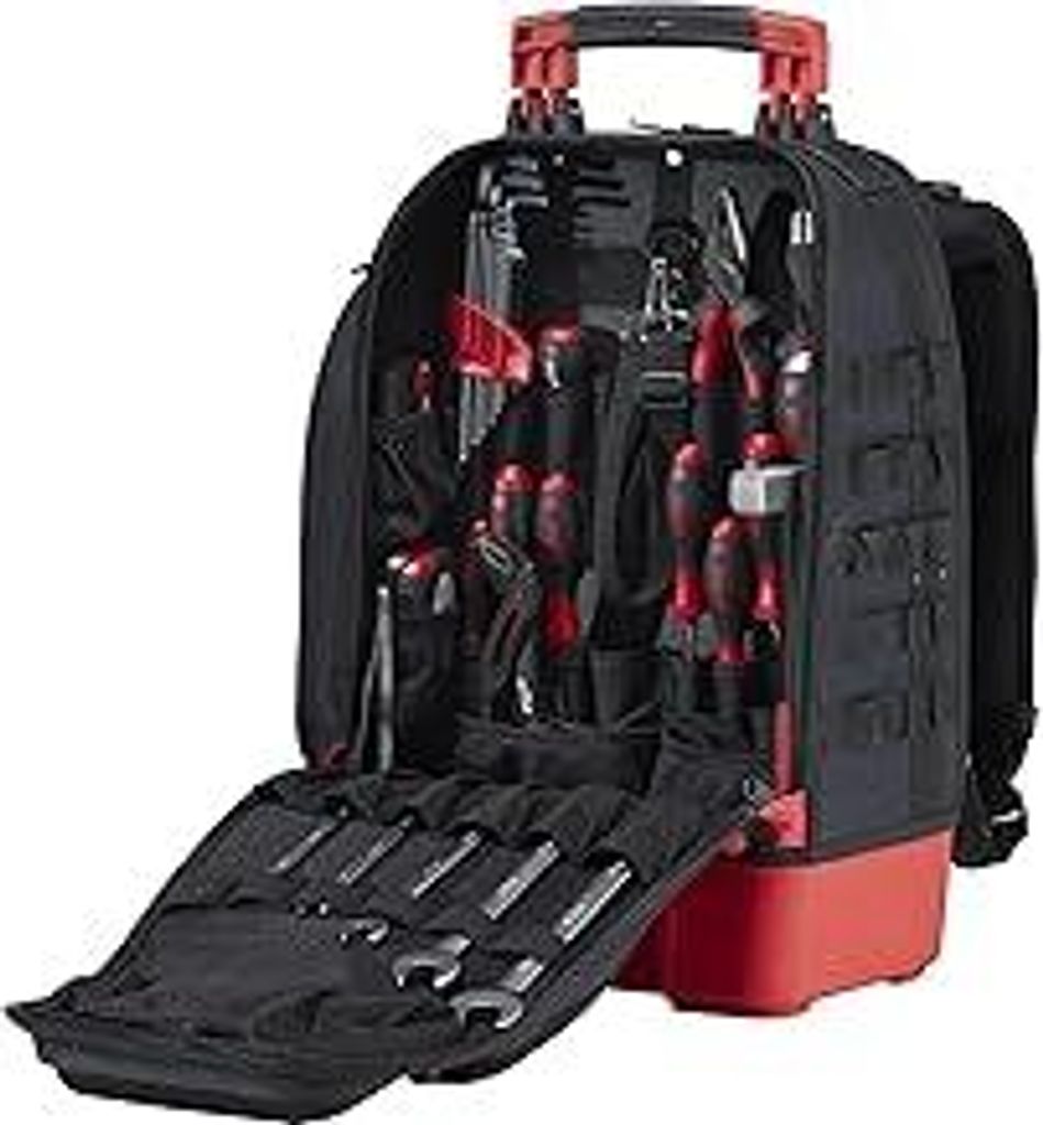 Wiha Mechaniker Werkzeugrucksack 41-tlg. I mit Mechaniker Grundausstattung I stabiler Standboden I mit Laptopfach I Taschen für Zubehör (45529)