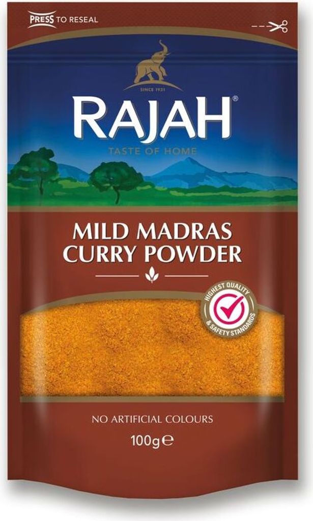 RAJAH Madras Currypulver Mild 100g | Curry Pulver - aromatische milde Schärfe