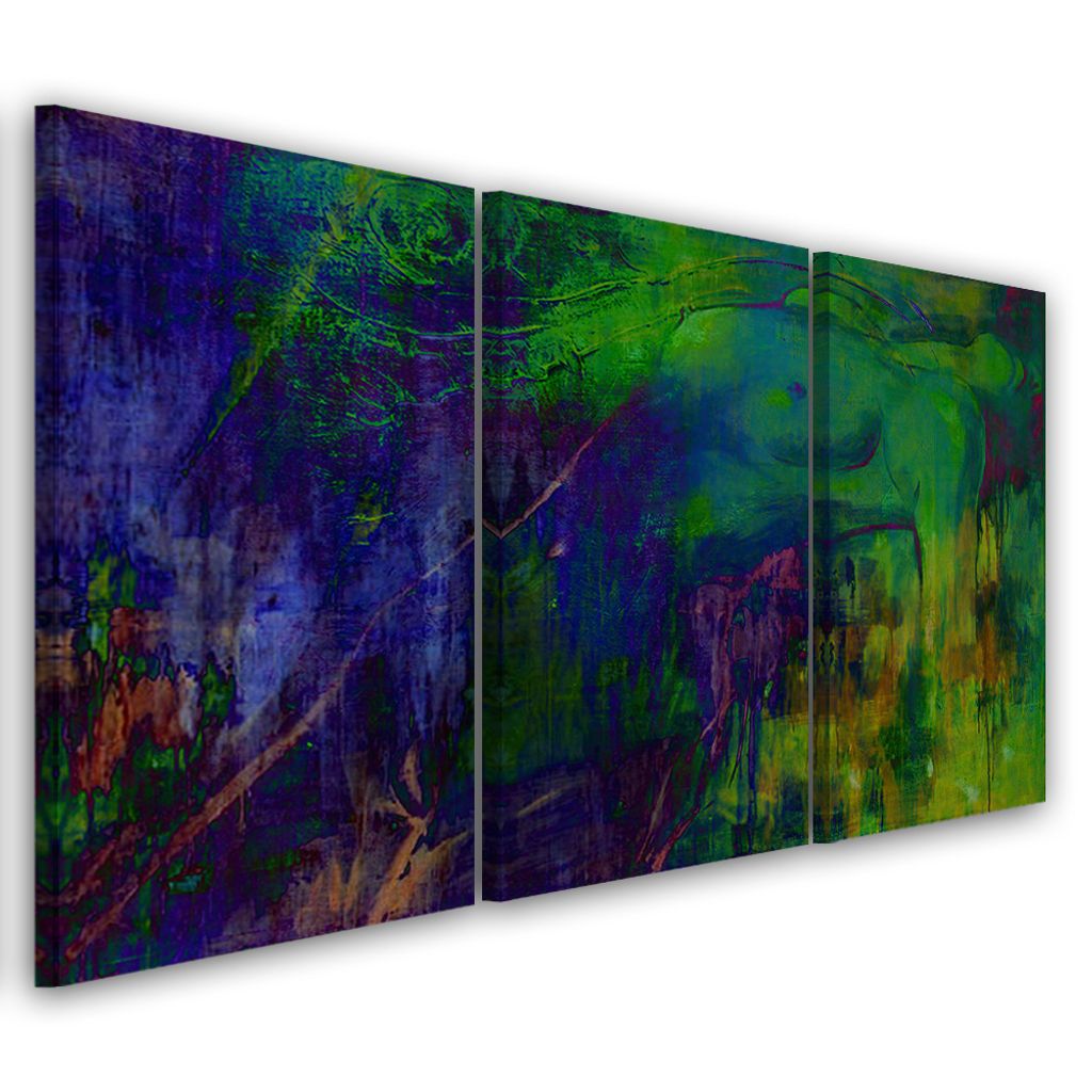 Triptychon auf leinwand grün andere 150x100 cm Feeby lila wandbild bereit zum aufhängen