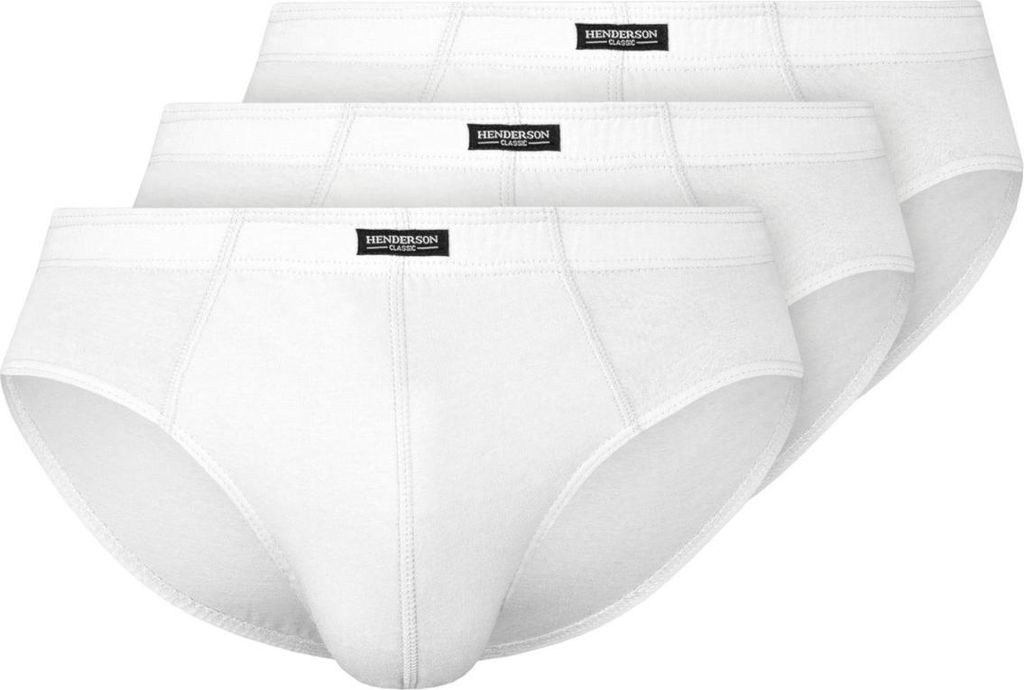 A pack of three white men's briefs, stacked on top of each other.