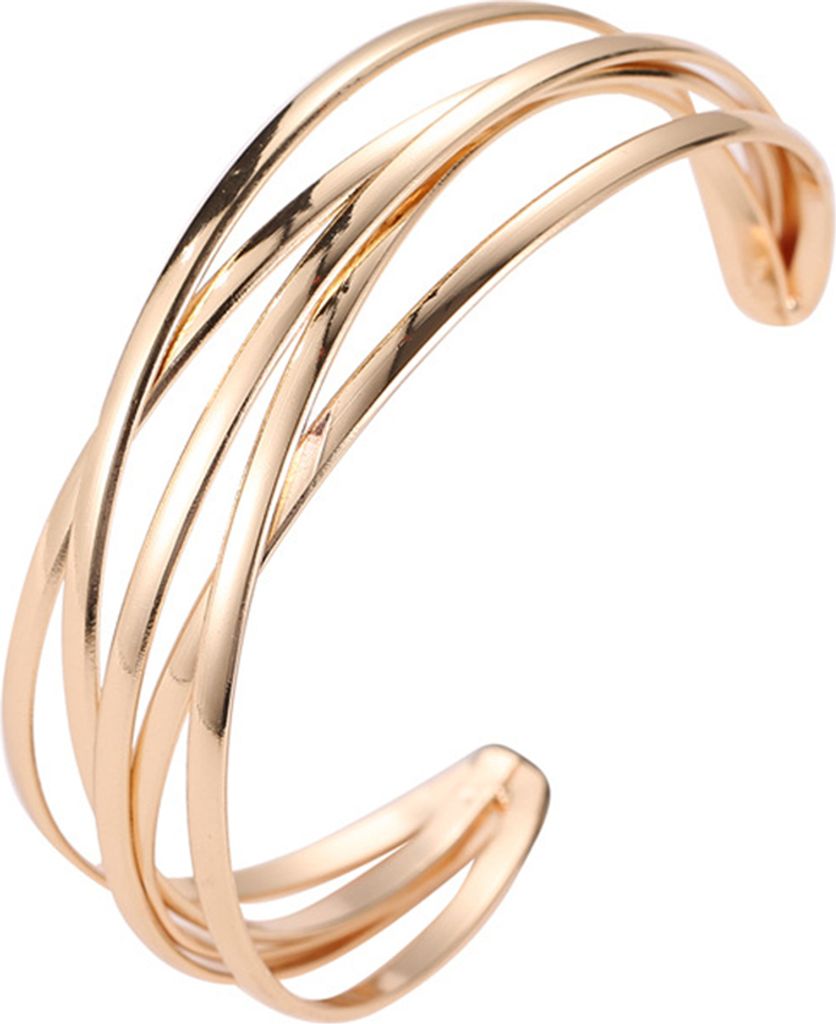 Mode Frauen Multilayer Kreuz Armreif Offene Manschette Handgelenk Schmuck Geschenk-Golden
